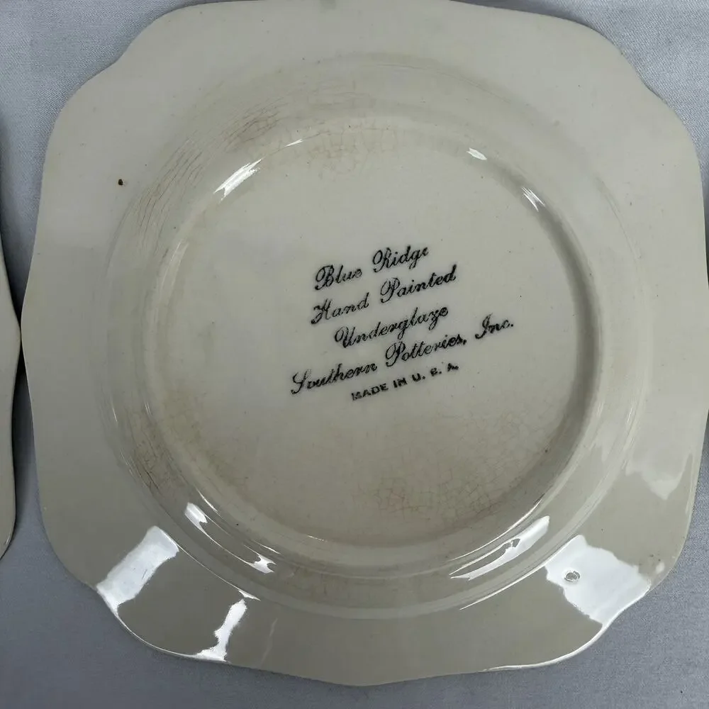 VTG Southern Potteries Set of 6 Blue Ridge 'Country Fair Green' Square Plates 6